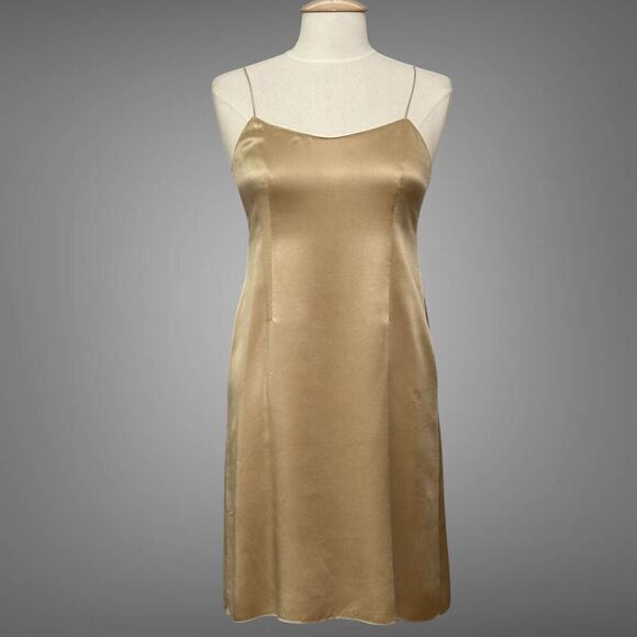 Rickie Freeman Teri Jon Womens Dress 4 Gold Silk Satin‎ Slip Cocktail Retro Y2K - Picture 1 of 13